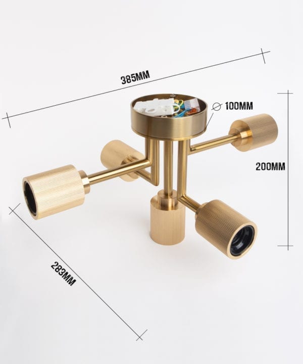 connaught brass ceiling light on a white background with dimensions information