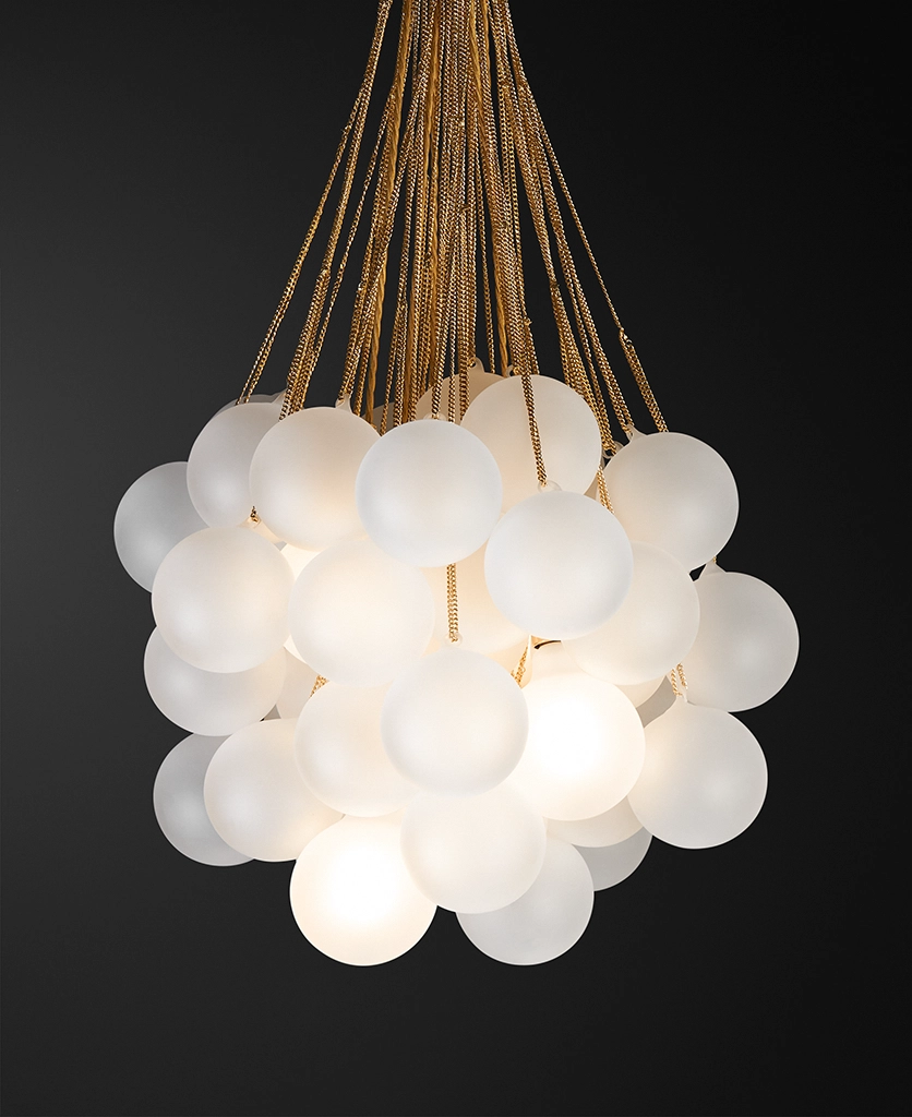 large bubble chandelier light with gold chains