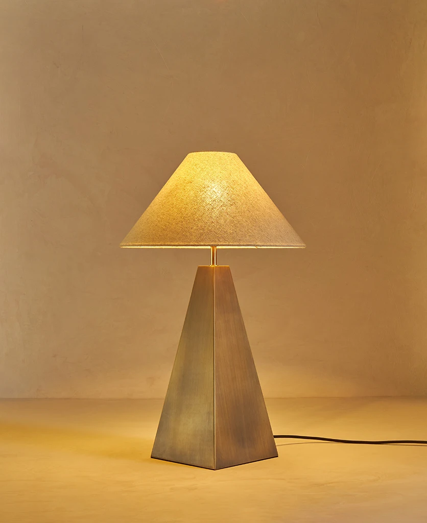 antique brass statement pyramid table lamp