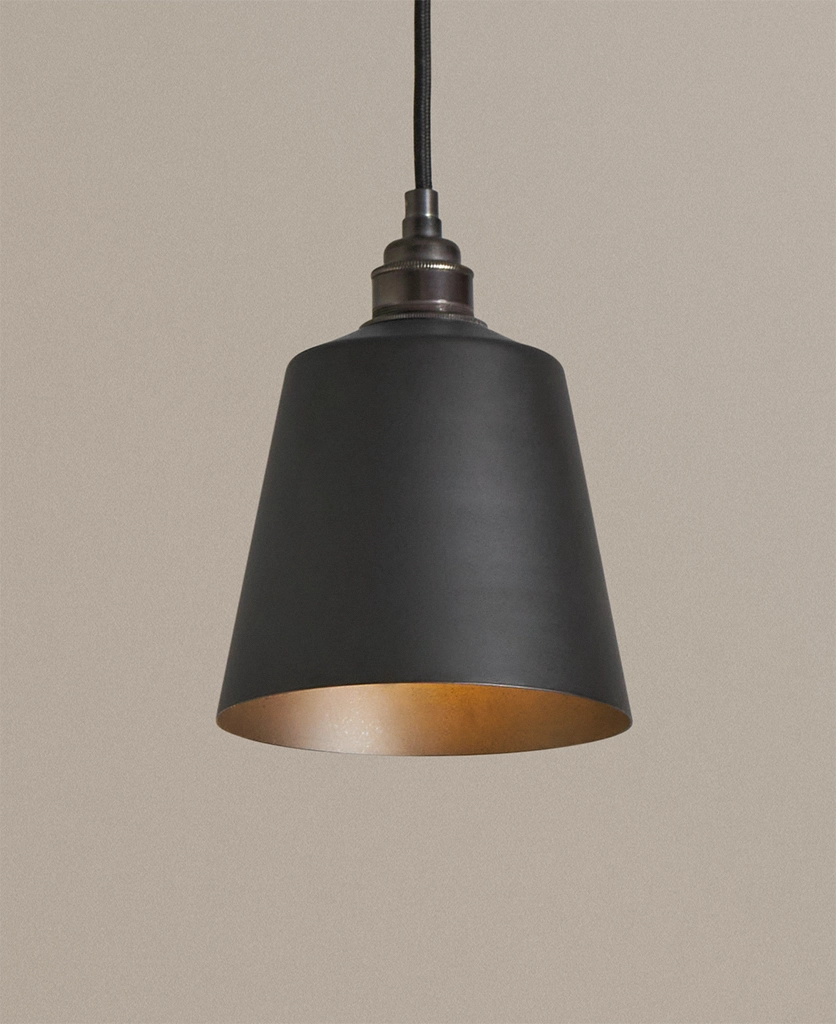 Black pendant light with metal bell shade
